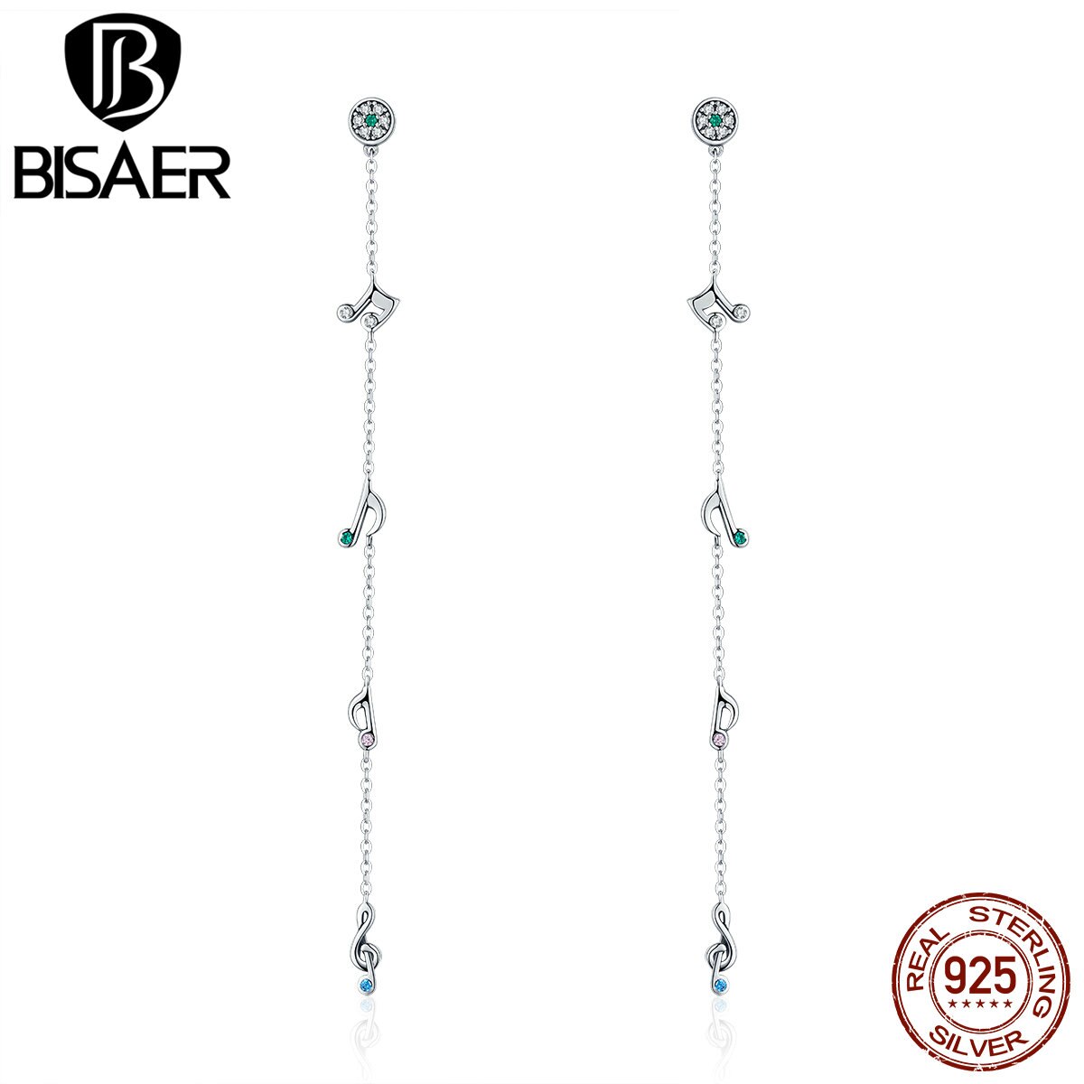 Bohemian 100% 925 Sterling Zilver Music Note Koreaanse Lange Oorbellen Vrouwen Mode Sterling Zilveren Bruiloft Oorbellen ECE202