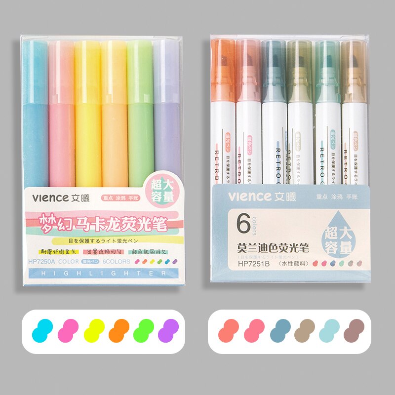 Ulife 6pcs/set Highlighter Pen Pastel Marker Watercolor Highlighters Art Stationary I.17347931 - View #7