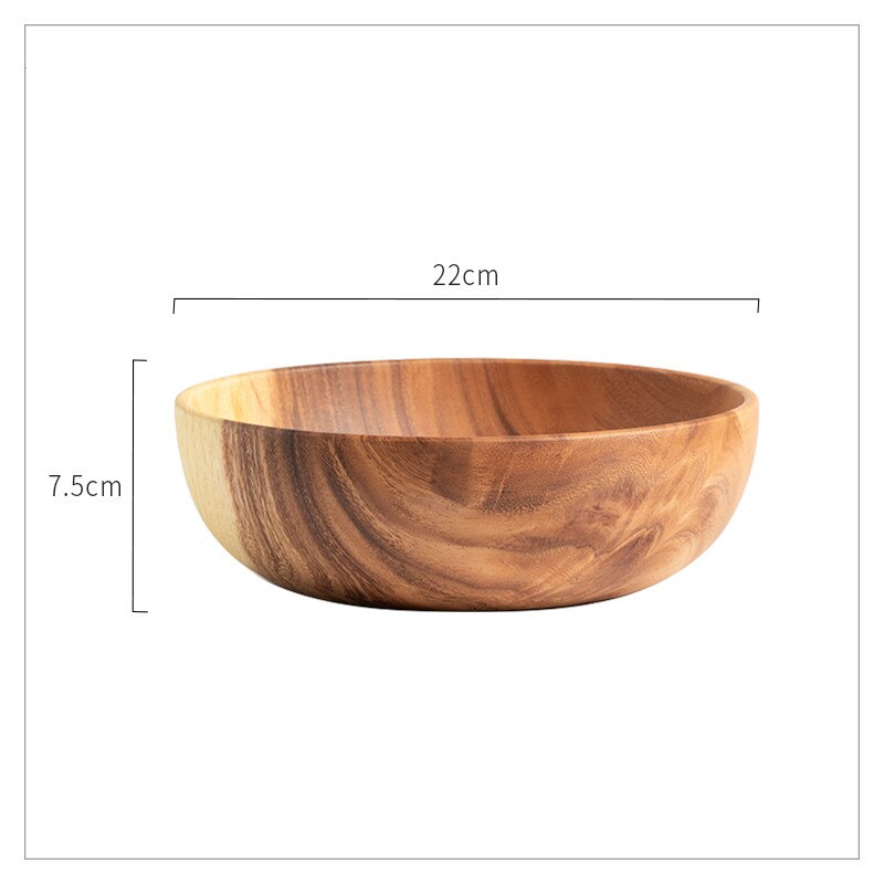 Cuenco de madera hecho a mano de estilo japonés, utensilios de cocina de madera de Acacia, tazón de Ramen para sopa, batidos, utensilio de cocina: 22x7.5cm