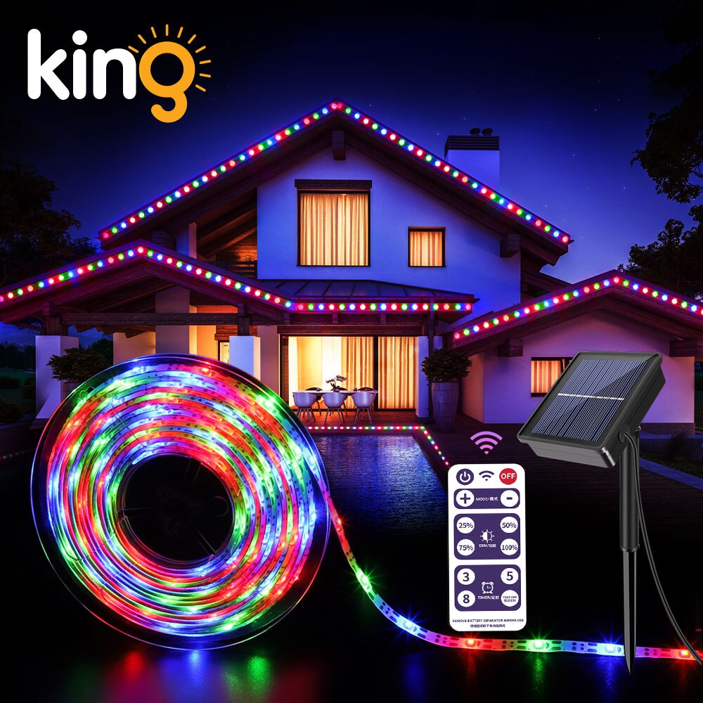 Solar LED Strip Lights Outdoor,IP67 Waterproof 480 LED Solar Powered LED Lights Strip,8 Lighting Modes,for Pergola Gardens Patio