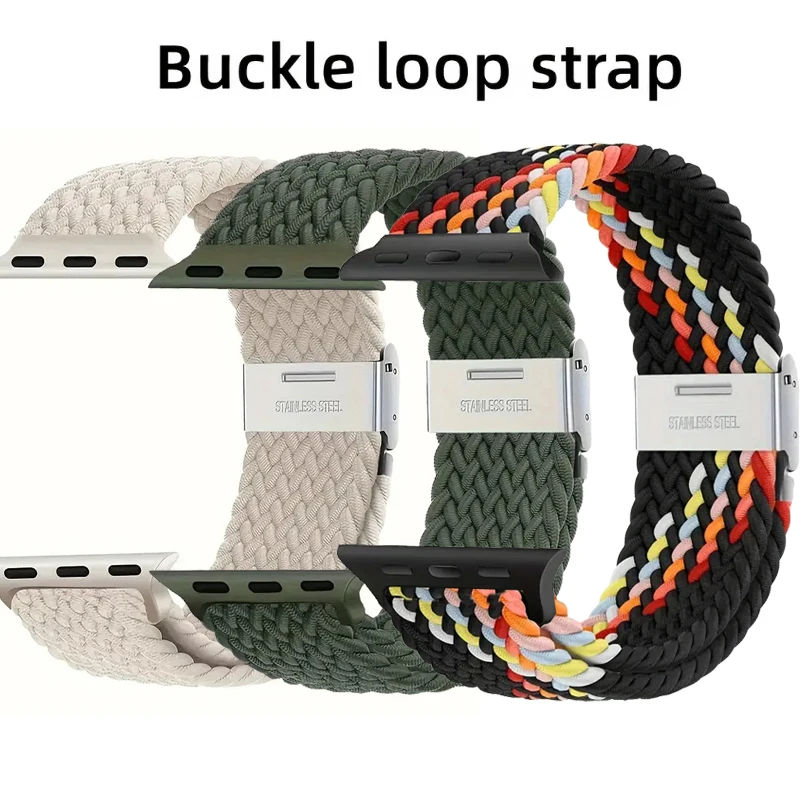 Correa elástica de nailon trenzado para apple watch, banda de nailon para iwatch se 9, 8, 7, 6, 5, 4, 3, 45mm, 44mm, 41mm, 40mm, 42mm, Ultra 2