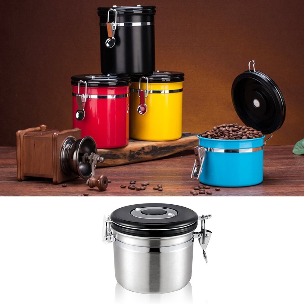 Stainless Steel Coffee Bean Sealed Tank Coffee Storage Tank With Exhaust Valve Dried Fruit Sealed Box Silver 800Ml