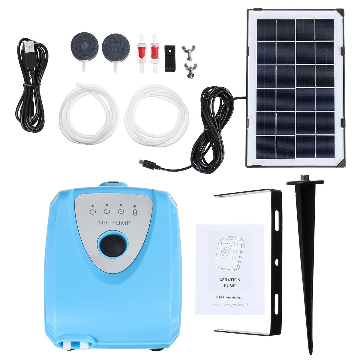 Solpanel akvarie luftpumpe akvarium mini lydløs kompressor akvarium iltpumpe oxygenator belufter udendørs hjem: Blå