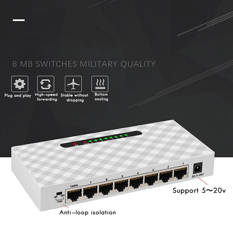 8 Ports Network Switch Network Switch Ethernet Smart Switch Network Monitoring Diversity Line Splitter EU Plug