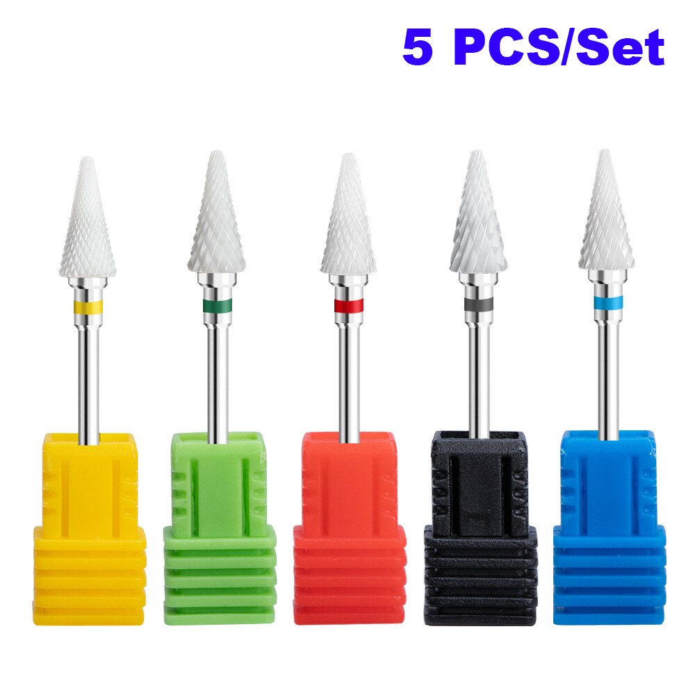Juego de brocas de cerámica para uñas, Kit de taladro eléctrico de manicura para fresadora, limas de uñas, accesorios de equipo de arte de uñas, 5 uds.: SET 7
