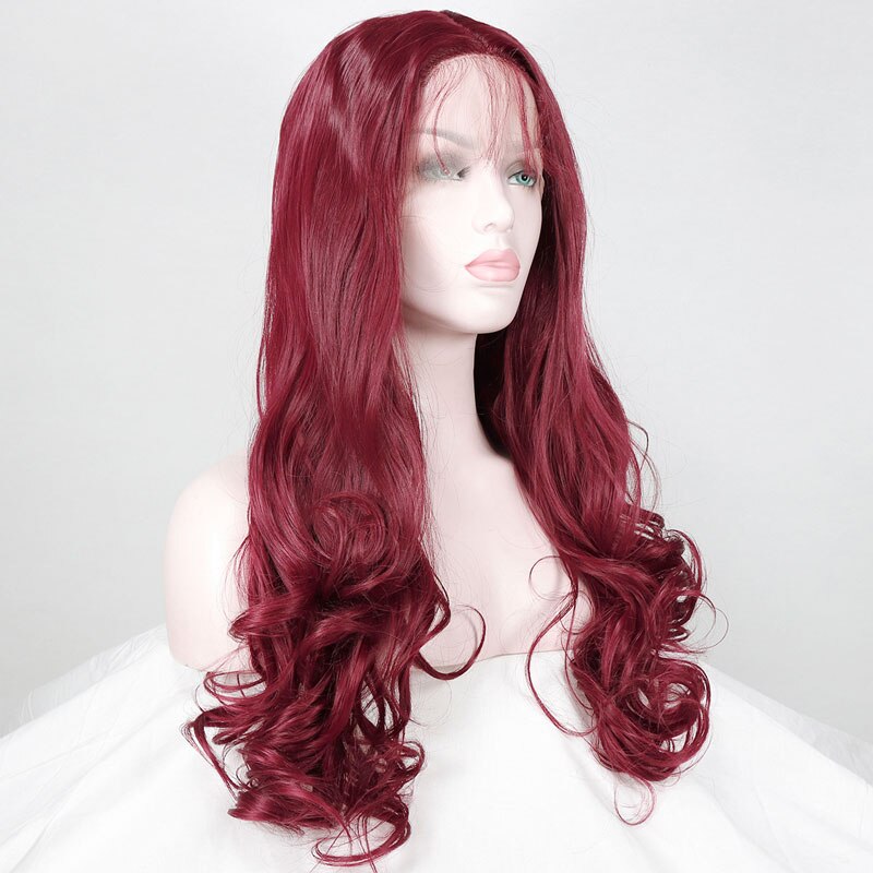 Bombshell Wine Red Burgundy Body Wave Synthetic Lace Front Wig Heat Resistant Fiber Natural Hairline With Baby Hair For Women