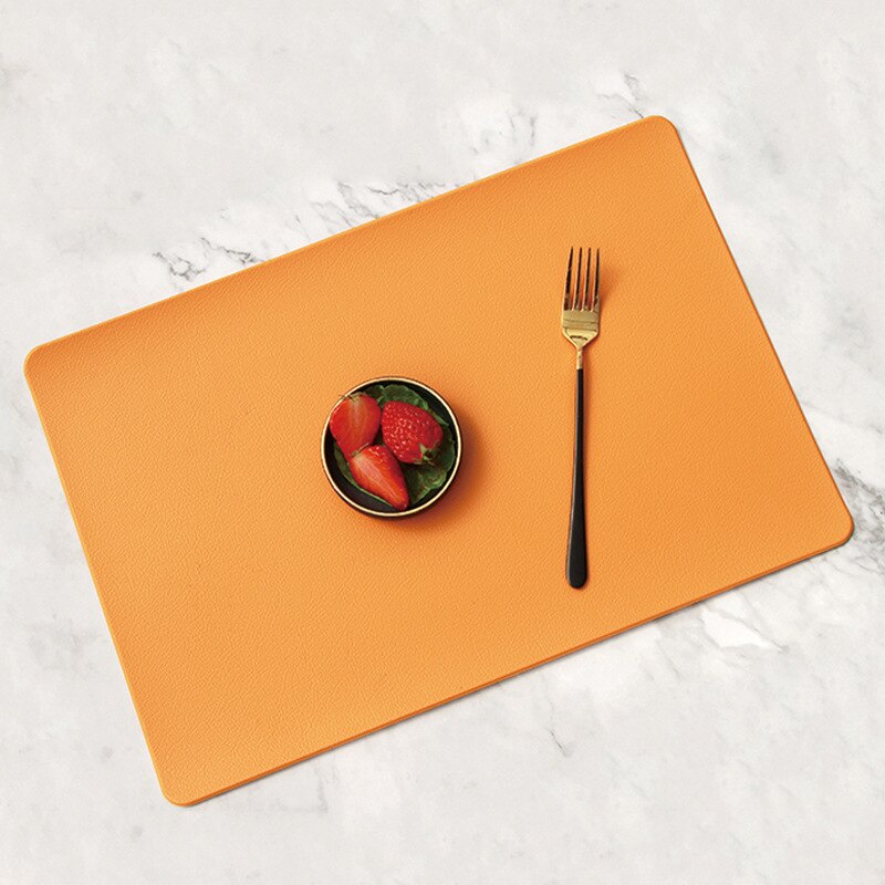 Mantel Individual nórdico de cuero para el hogar, Mantel Individual Rectangular, resistente al aceite, para Hotel, restaurante, posición occidental: Naranja