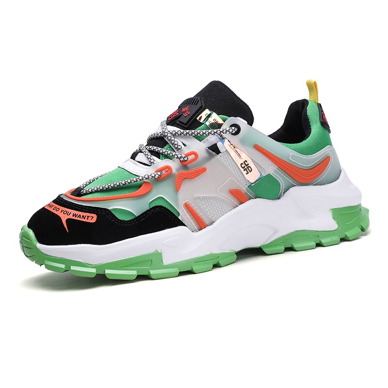 Pustende fritidssko menns lette joggesko sko i sko mesh sko utendørs fritidssko for menn gjennomsiktig bunn: Grønn / 9.5