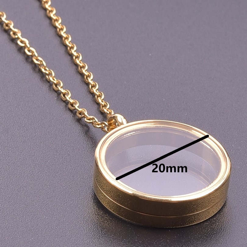 1Pc Stainless Steel Round Reliquary Coin Holder Locket Pendant Women Necklaces Glass Floating Ashes Relicario Collares Jewelry