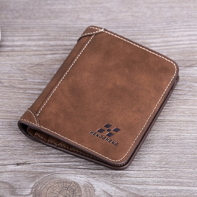 Catei Karrui Men's Wallet Short Frosted Leather Wallet Retro Three Fold Vertical Wallet Youth Korean Multi-Card Wallet: 1133V-Dark brown