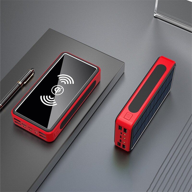 80000mAh Qi caricabatterie rapido Wireless Powerbank solare con luce a LED porta 4USB per telefono cellulare esterno ricarica rapida per Xiaomi Samsung: red