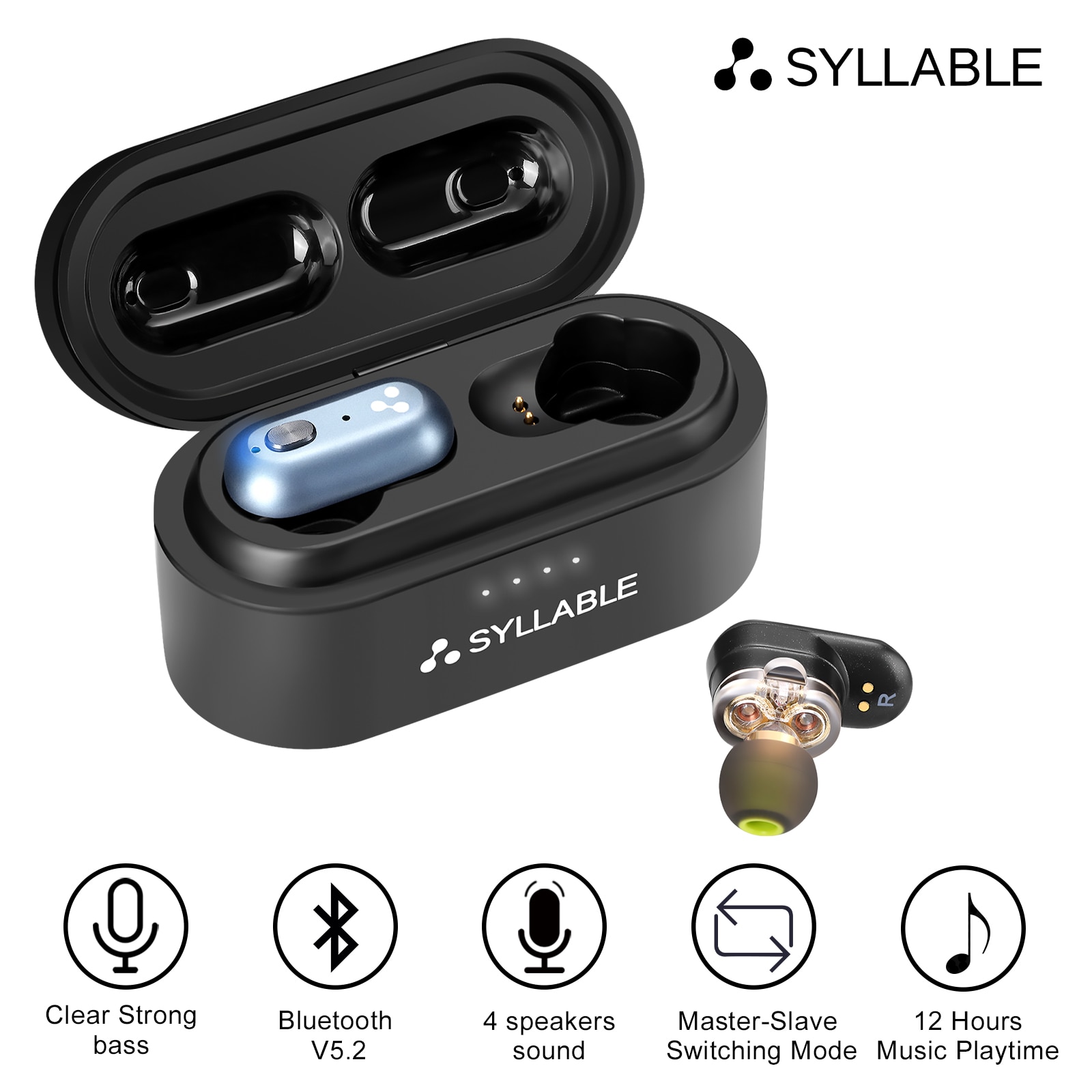 SYLLABLE – écouteurs Bluetooth V5.2 S101 Plus TWS, puce QCC3040, oreillettes sans fil, 12 heures, stéréo, forte basse,