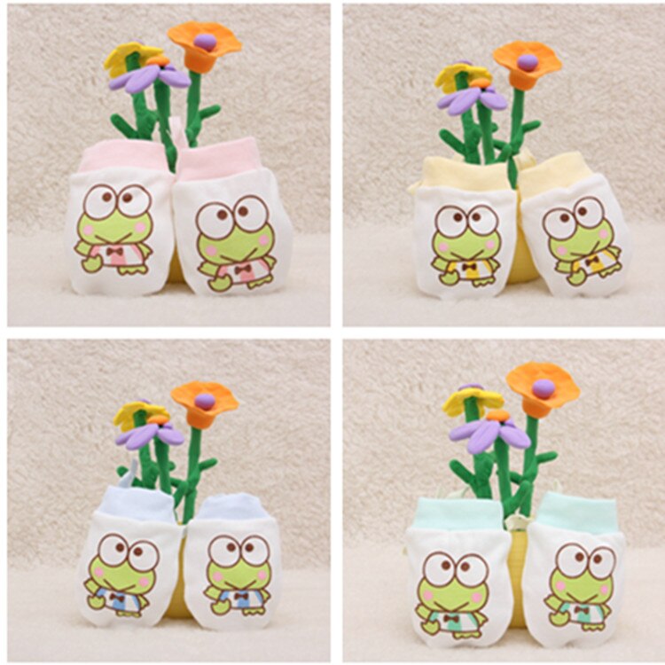 0-12 Months Baby Gloves Drawstring Adjustable Cartoon Anti-grabbing Face Little Bear Printed Glove Random: Random Little Frog