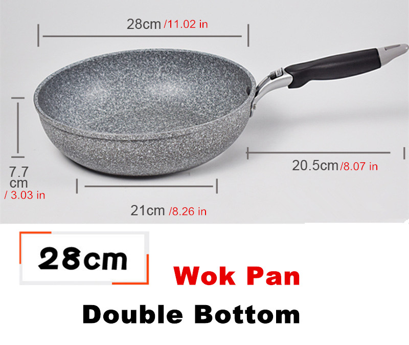 Sartén antiadherente, sartén Wok de piedra duradera, sartén para carne casera, panqueque, cocina de inducción frita, estufa de gas, juego de utensilios de cocina para Cocina