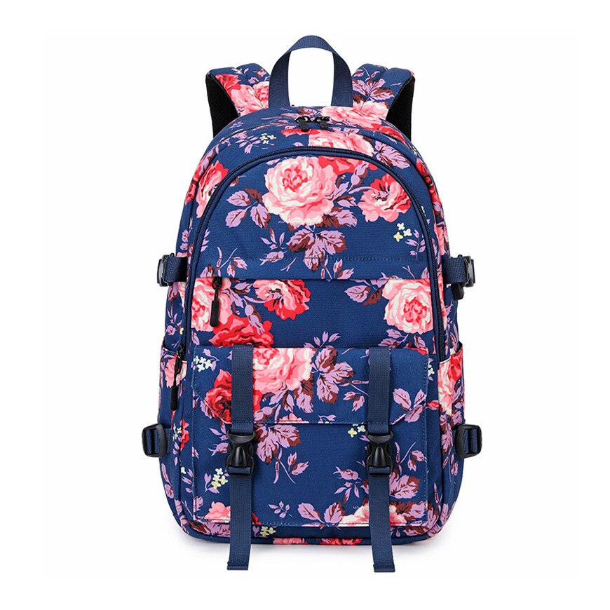 Okkid sacos de escola para meninas adolescentes à prova doxford água oxford floral mochila grande capacidade crianças bookbag high school estudante mochila: blue