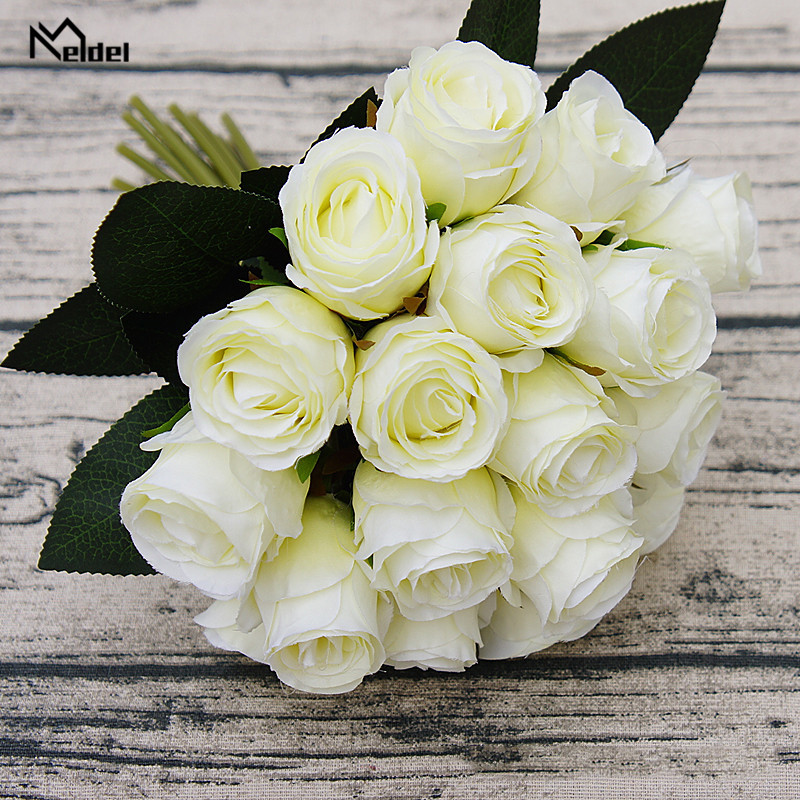18 hoveder kunstige roser blomsterbuket små silke roser bryllup brude buket diy hjemmekontor bord blød dekor silke blomster