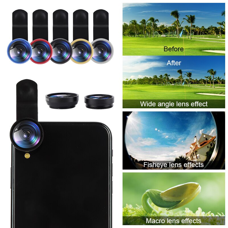 Fisheye Lens 3 In 1 Lenses Mobile Phone Clip Lens Wide Angle Lens Camera Macro For IPhone Xiaomi Huawei Lenovo Phone Lens