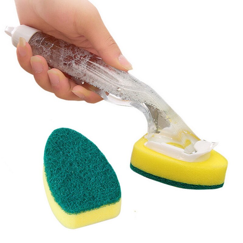 Handle Sponge Magic Sponge Washer Brush Head Kitchen Cleaning Brush Replacement Head Sponge Dish Wash Scrubber Sponge: Dark Grey