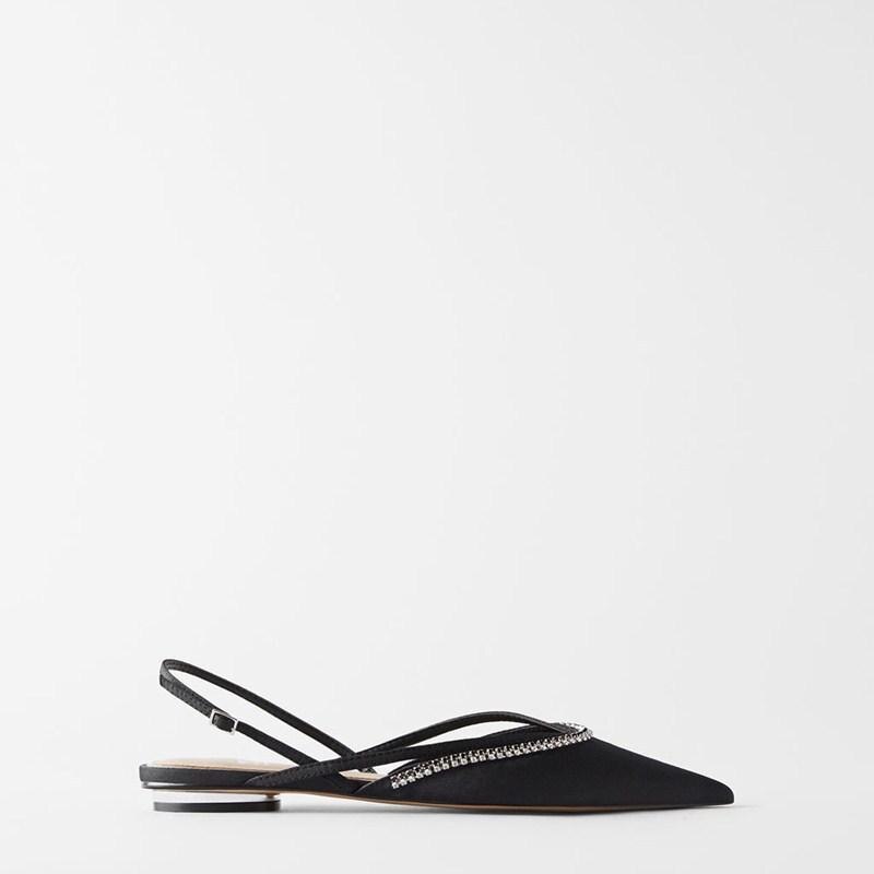 Kvinders za sorte flade sko muller diamant smykker slingback sandaler sko