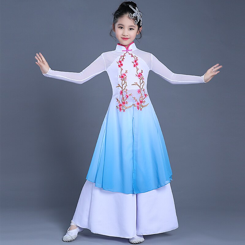 Trajes de baile elegantes clásicos de estilo chino para niños, trajes de danza de paraguas para niñas, traje de espectáculo de danza para niñas, hanfu de viento nacional