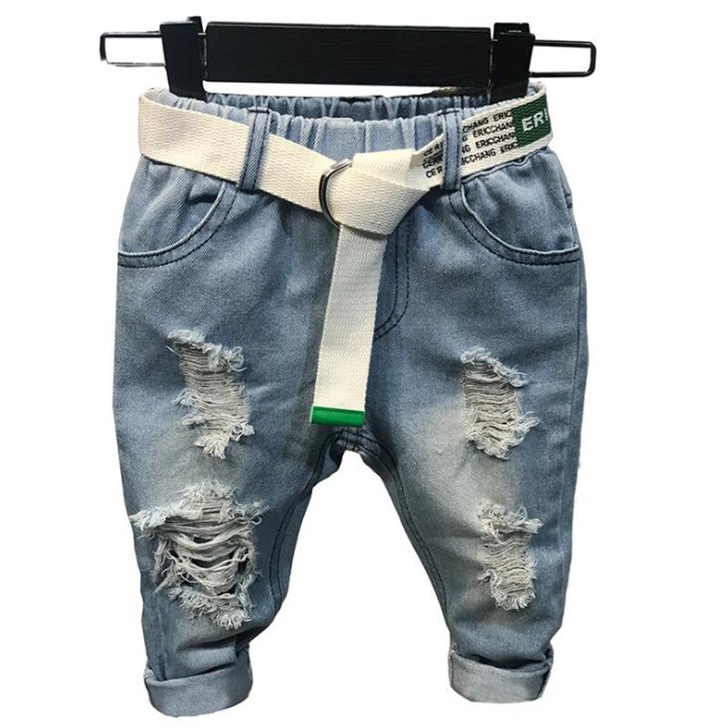 DFXD Jeans per ragazzi autunno moda cotone elastico in vita Jeans strappati pantaloni pantaloni lunghi in Denim con foro rotto pantaloni senza cintura 2-7 anni