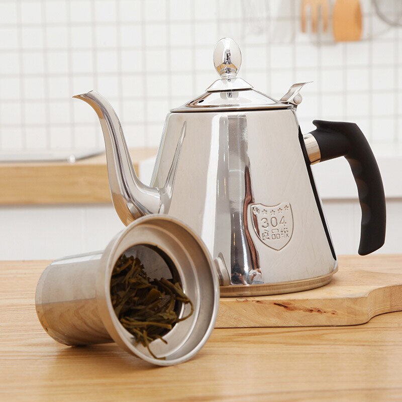 1.3L Roestvrij Staal Theepot Koffiepot Waterkoker Met Filter Grote Capaciteit