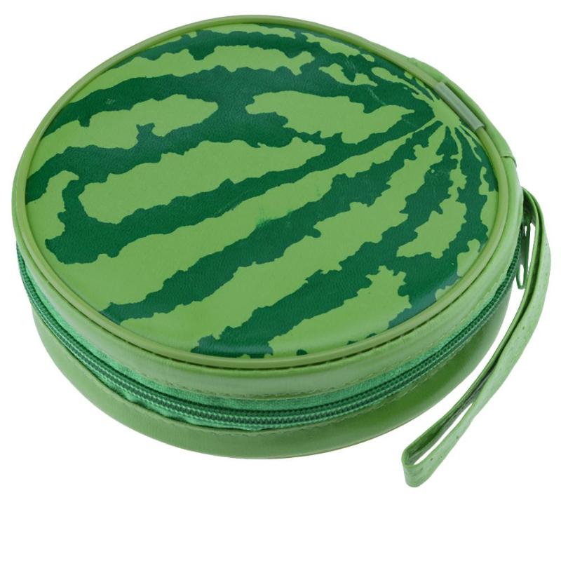 Vannmelon mønster bærbar 24 stk plate kapasitet dvd cd oppbevaringsveske rund lommebok deksel bag