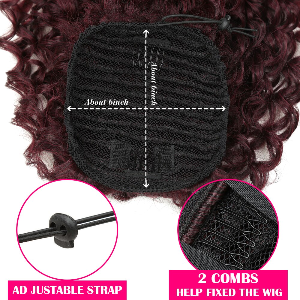 12Inch Kinky Curly Synthetic Ponytail Extention Wig inclined Bangs Built-in BB clip Bang and Wig For Women Golden Beauty