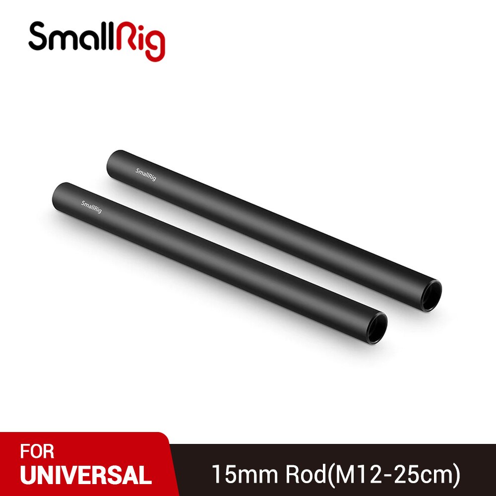 SmallRig DSLR Cámara Rail Rod 2 uds 15mm Rail negro aleación de aluminio Rod (M12-25cm) 10 pulgadas 1052