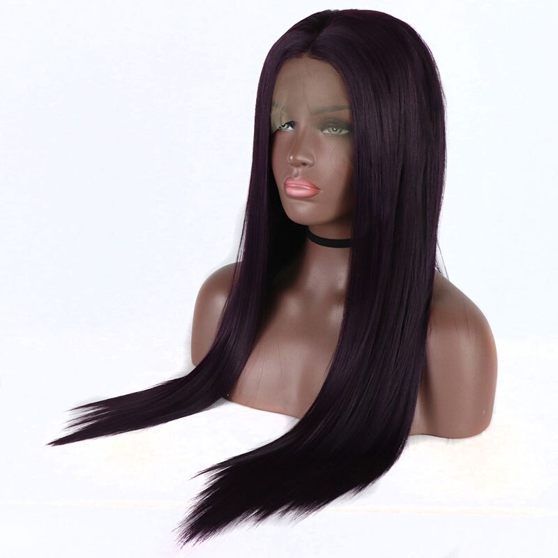 Bombshell Silky Straight Synthetic Hair Lace Front Wig Dark Purple Heat Resistant Fiber Hair Natural Hairline For Women Wigs