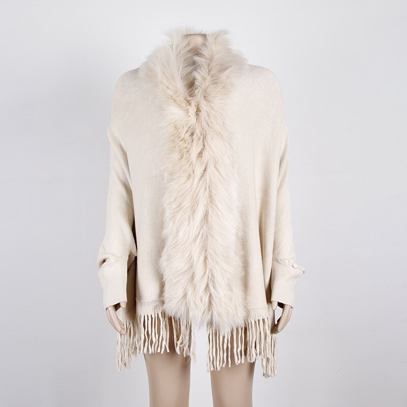 Cardigan strikket sweater kvinder casual streetwear frynsede kappe sjal pelskrave kappe cardigan sweater dame sjal sweater