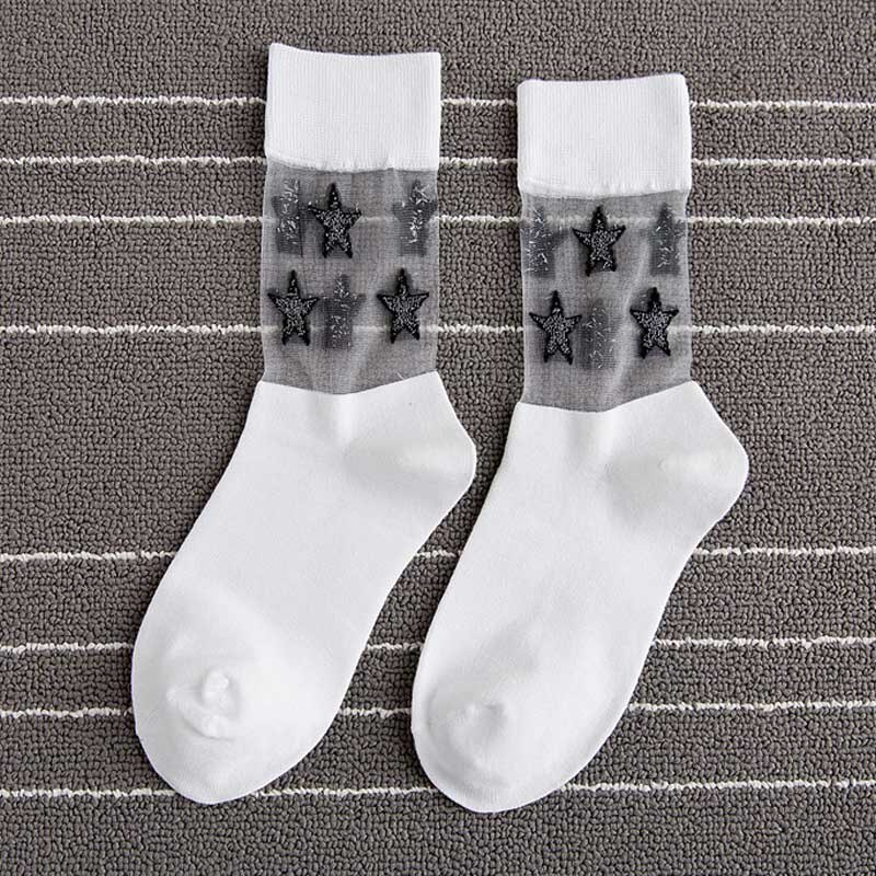 Summer Breathable Ultra-thin Glass Silk Socks Women Geometric Pattern Short Socks Girls Transparent Socks: Style 25