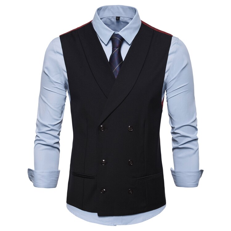 Waistcoat Men Men's Casual Sleeveless Suit Vest British Style Double-breasted Vests: black / XXL