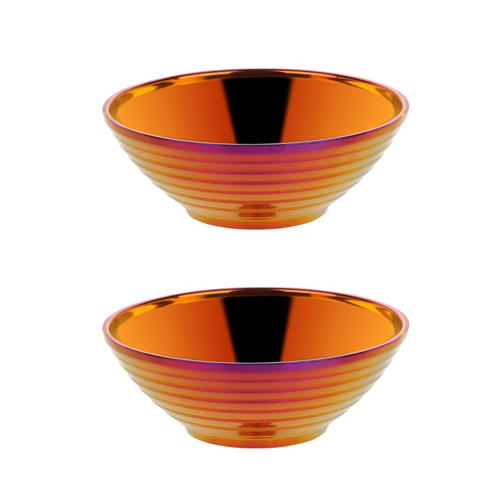 Japanese Stainless Steel Ramen Instant Noodles Bowl Large Rice Soup Salad Double layer Bowl For Restaurant Kitchen Tableware: Rainbow NO.3 2pcs