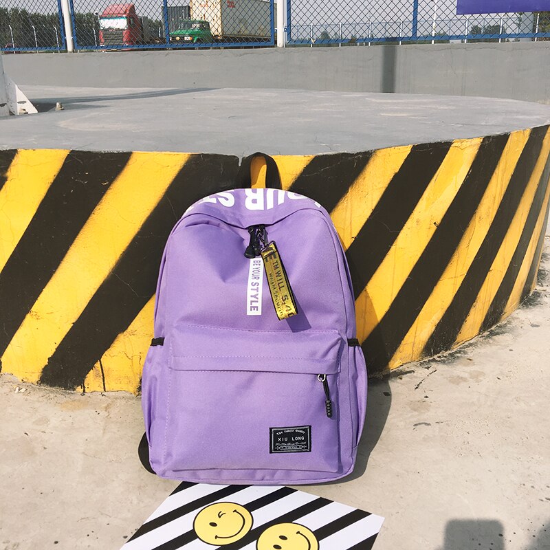 UOSC Black Women Backpack Female Nylon Teens Men Schoolbag Casual Style Student School Bags For Teenage Girls Back Pack Solid: purple