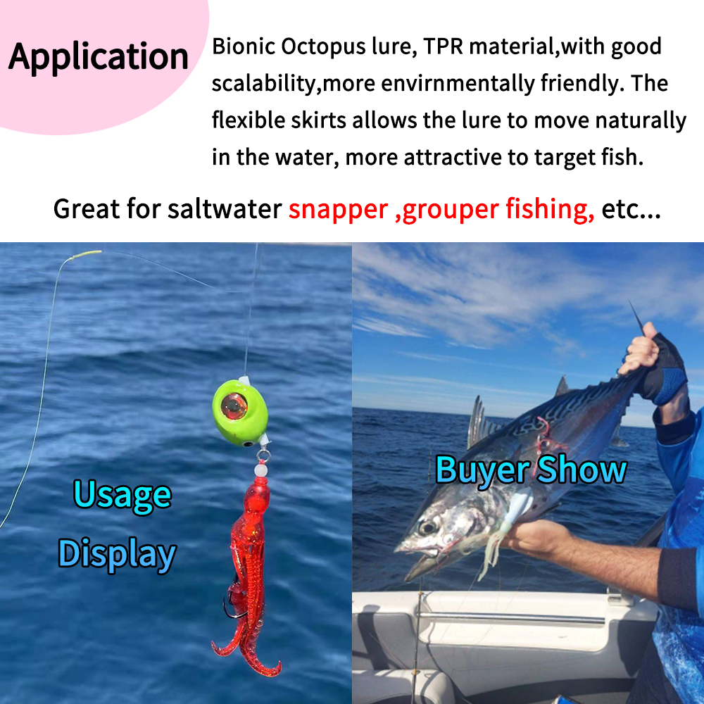 ELLLV 5 uds 10cm/4g cebo de calamar pulpo Fluo pargo de agua salada Pesca señuelo suave Material TPR Kabura Pesca Wobbler aparejos de Pesca