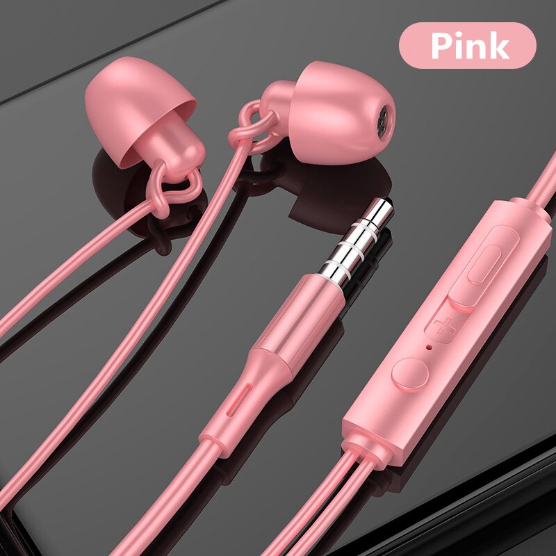 Noise-cancelling Sleep Headphones With Mic HiFi Soft Silicone Soundproof Sleep On The Side Without Pressure 3.5mm Plug For Phone: pink