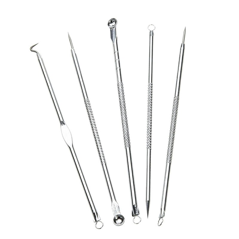Set van 4/5 stuks mee-eter comedonen acne puistjes mee-eter verwijderaar gereedschap naalden gezicht poriën reiniger lepel voor gezichtshuidverzorging gereedschap: D