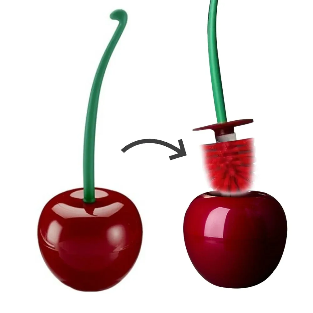 Cherry Shaped Toilet Brush Set Long Handle for Bathroom Corner Cleaning Replaceable Nylon Soft Bristle Accessories: Red