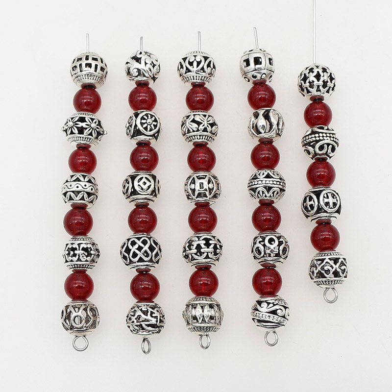 Perles en métal évidées en argent tibétain, fleur faite à la main, perles d'espacement papillon, fabrication de bijoux européens bricolage, 8mm, 24 modèles, 10 pièces par lot