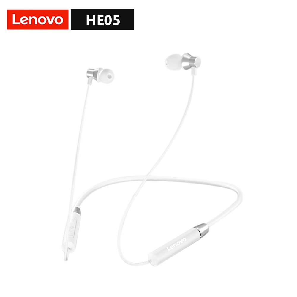 Lenovo HE05 Pro Bluetooth 5.0 Earphone In-ear Gaming Wireless Headset IPX5 Waterproof Sports Headphone with Noise Cancelling Mic: HE05 White