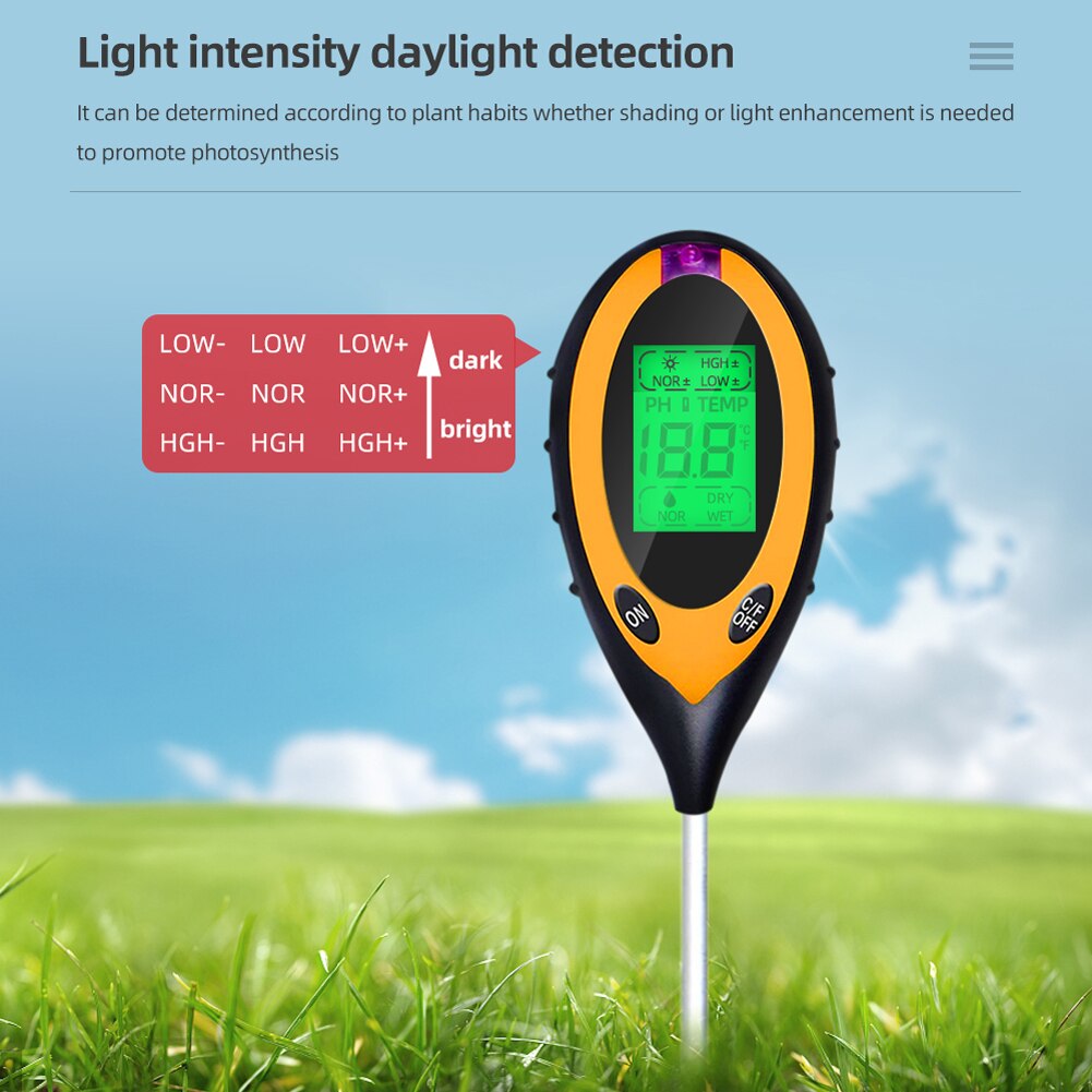 4in1 Digital Soil Analyzer Multifunctional Soil Tester Sunlight Intensity PH Value Moistures Temperature Detector Meter