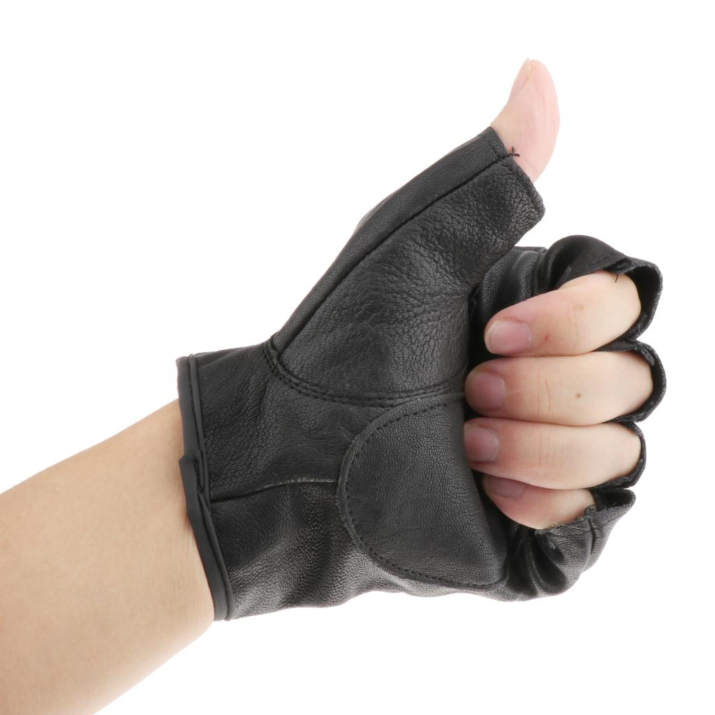 Unisex Punk Vrouwen Mannen Black Half Vinger Lederen Winter Vingerloze Handschoenen