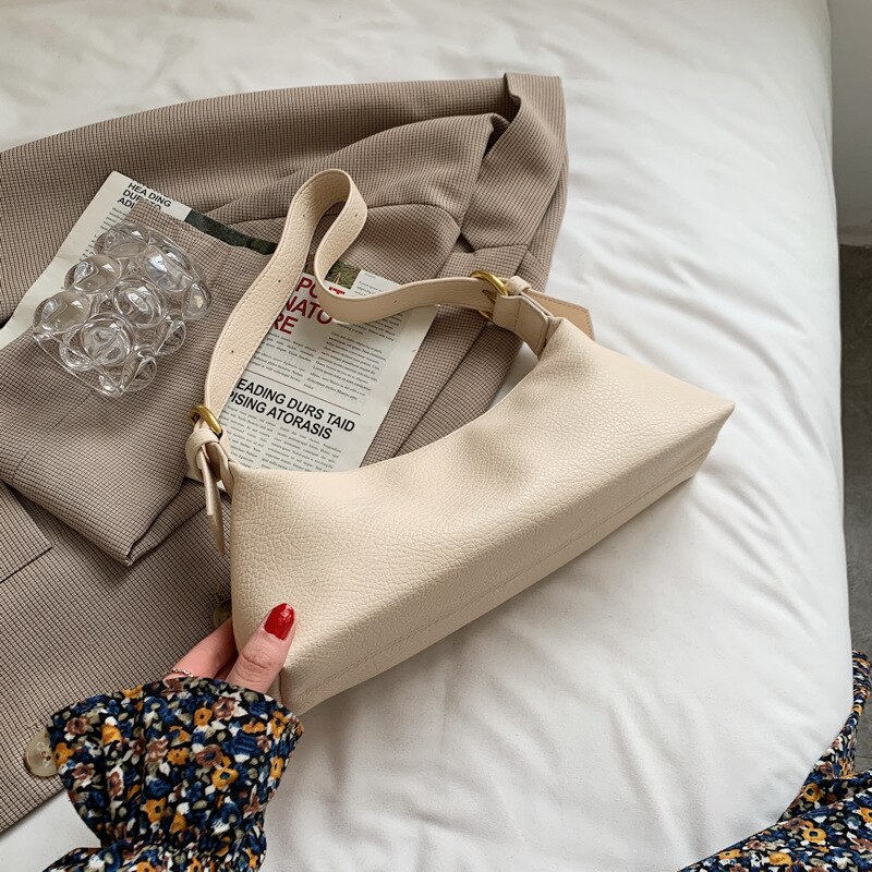 Tekstura torba damska lato 2021 nowa moda koreańnarty styl jedno ramię torba strąk pachami prosty jednolity kolor torba: Beige