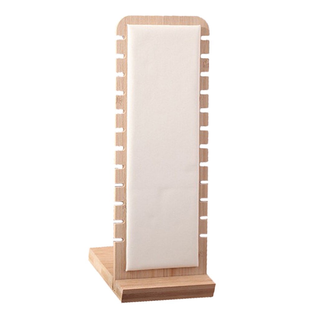 Jewelry Display Stand - Wood Necklace Holder - Pendant Organizer - 10.63" Long: White Leather