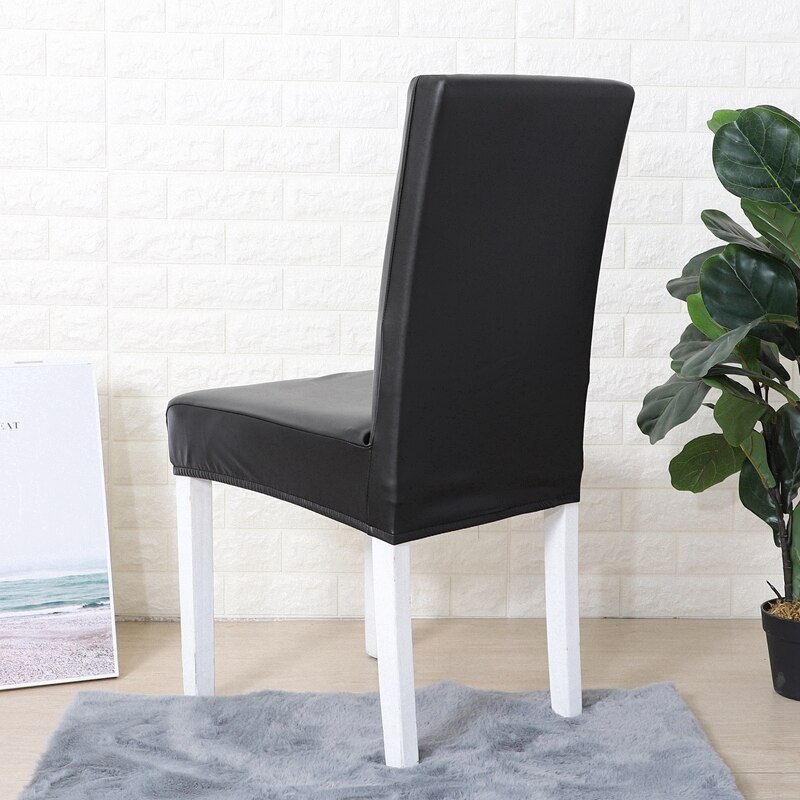 PU Leather Solid Color Chair Cover Waterproof Dining Chair Covers Hotel Banquet Wedding Seat Covers Chair Protector