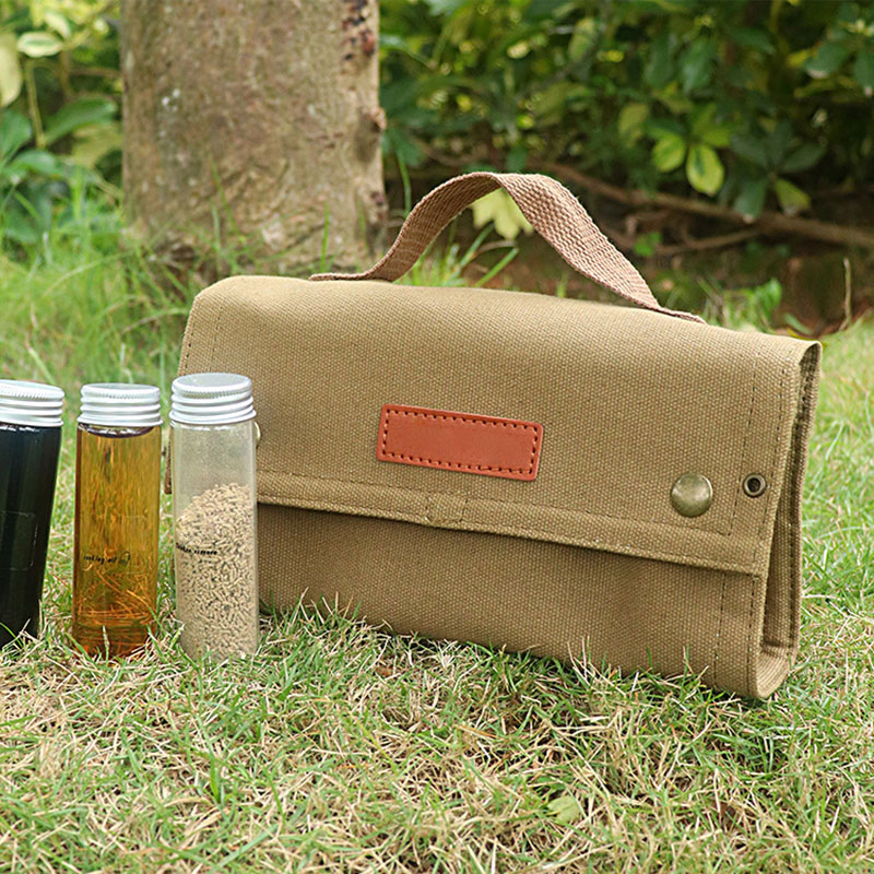 Outdoor Camping Spice Bottle Storage Bags Canvas Foldable Portable BBQ Picnic Seasoning Bottles Handbag Cruet Organizer Holder