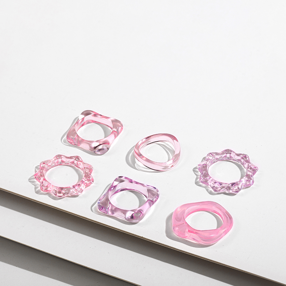 conjunto de anillos de resina acrílica transparente Multicolor geométrico para mujer, anillo de dedo apilable redondo de arcoíris a la , joyería de: Negro