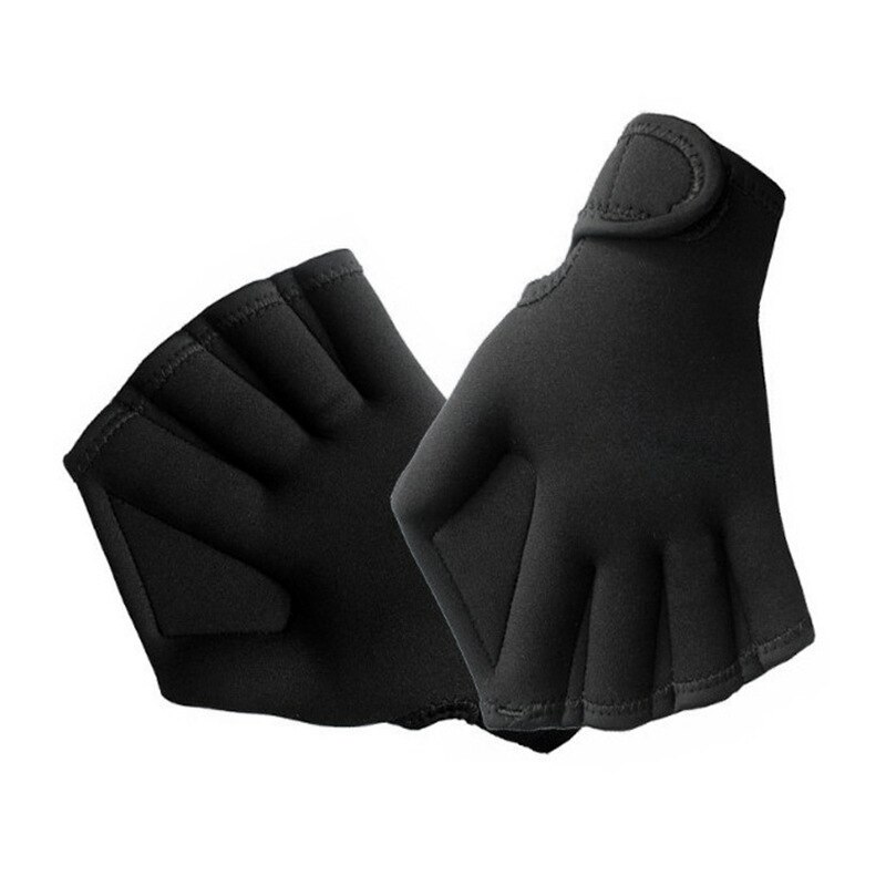 Swimming Gloves - Webbed Flippers - Fitness Training Paddles - Adjustable Straps - Adult: Black / S