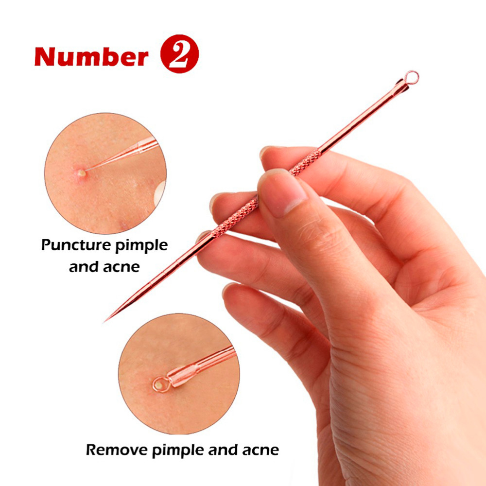 4pcs/Set Stainless Steel Acne Pimple Spot Extractor Pore Cleanser Kit Blackhead Blemish Remover Face Skin Care Tools